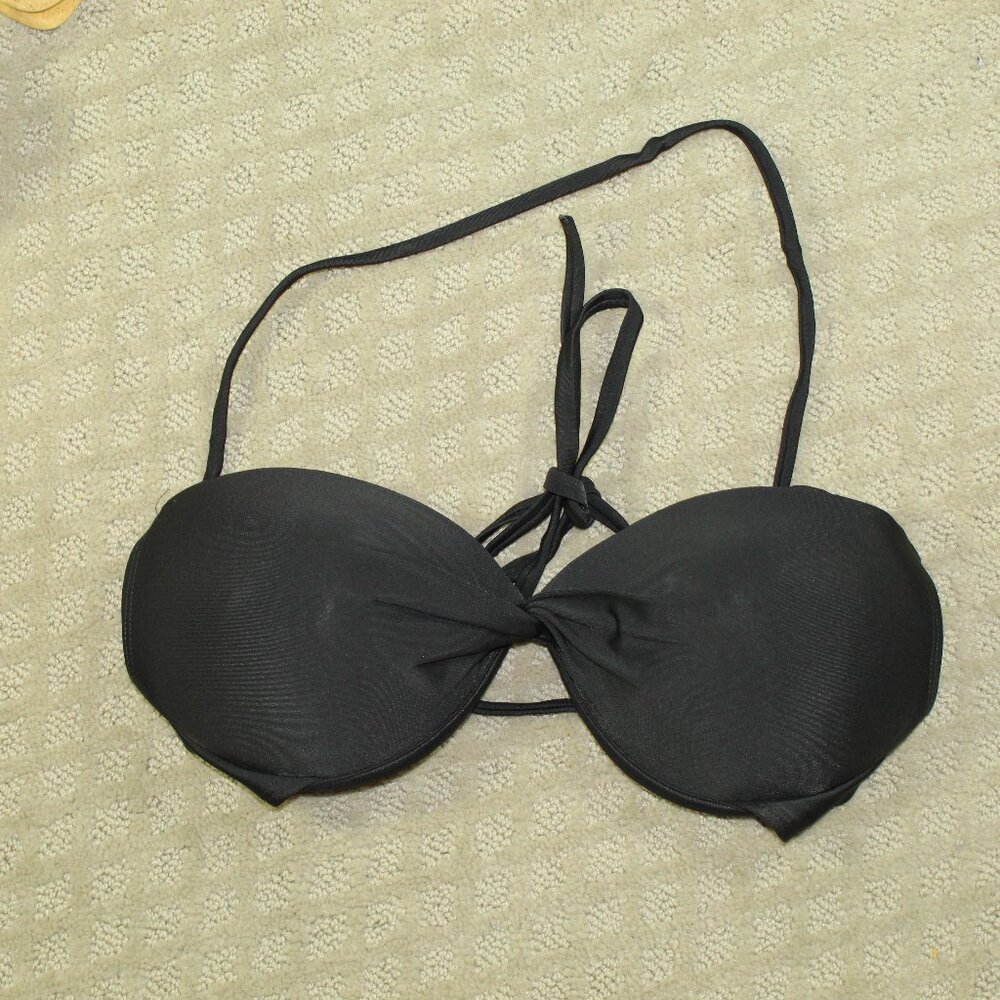 California Sunshine Junior's L Black Twist Top Push Up Underwire Bikini Swim Top